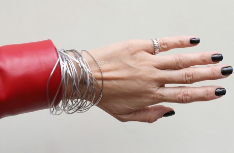 סט צמידי חישוק כסף דקים דקים עשויים סטיינלס סטיל