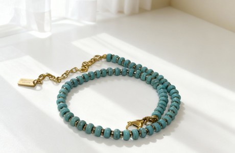 שרשרת אבנים בטורקיז וזהב