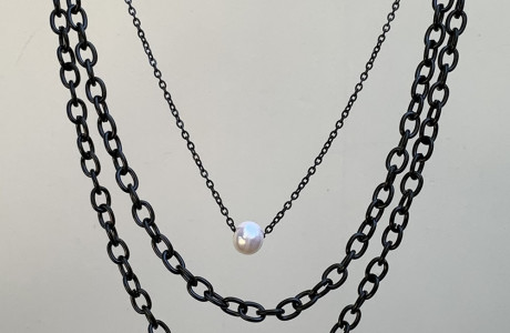 new! A gorgeous long square three layer necklace