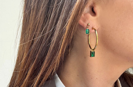 זוג עגילי חישוק זירקון מלבני קטן