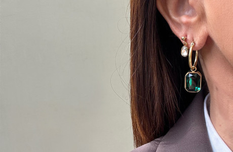 זוג עגילי חישוק זירקון מלבני רחב