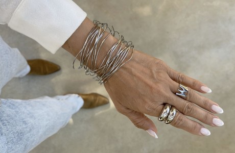 סט צמידי חישוק כסף דקים דקים עשויים סטיינלס סטיל