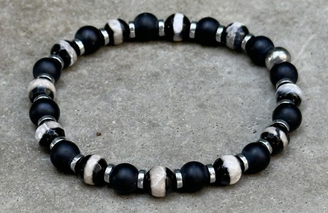 New! Black stone bracelet with white touches