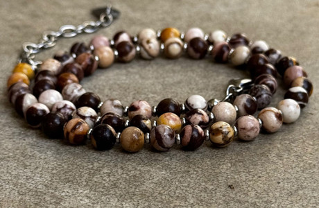 שרשרת אבני אגת בגוונים ורדרדים וחומים