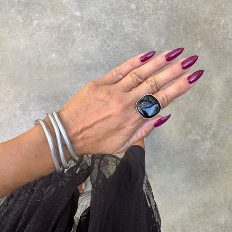 טבעת מרובעת אוניקס כסף 925