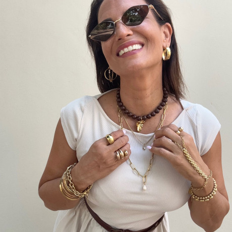 שרשרת אטבים פנינה בציפוי זהב