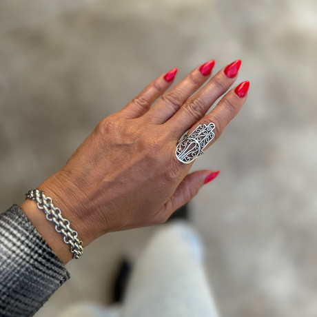 טבעת חמסה ענקית כסף 925